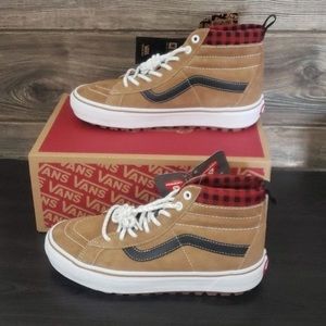 New Vans Sk8 Hi Mte 1 Plaid Brown White Outdoor Waterproof High Top Ankle Shoes